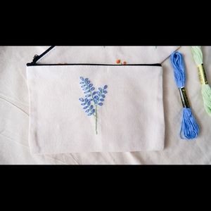 Lavender embroidered coin purse, cosmetic bag, canvas make up bag, pencil case